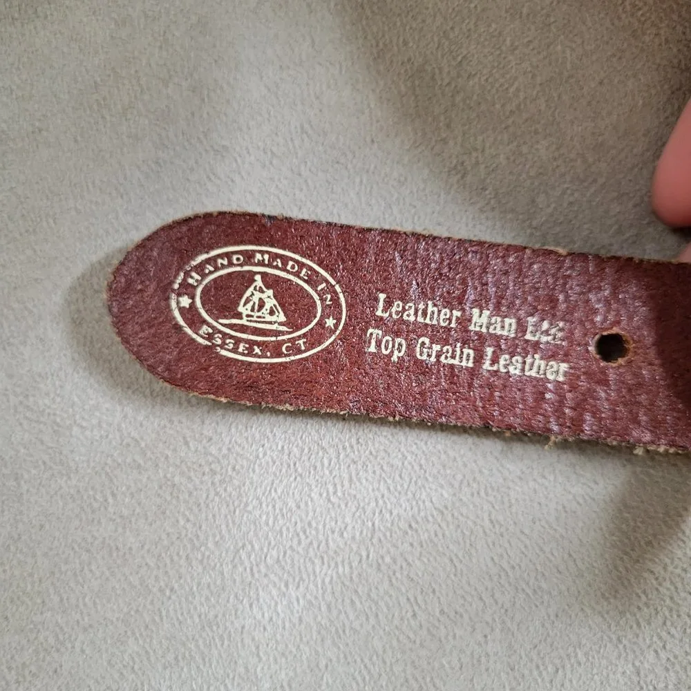 Leather Man Belt Ltd. Handmade In Essex CT Blue Nautical Flag - Size 28